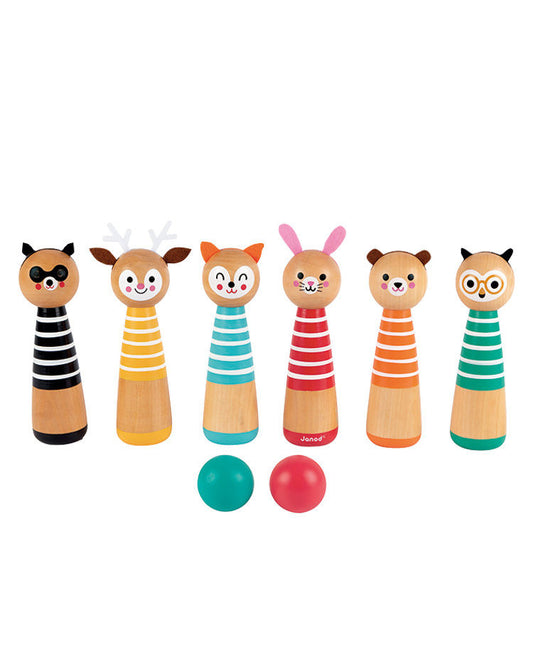 Kegel-Spiel TIERE 8-teilig aus Holz in bunt