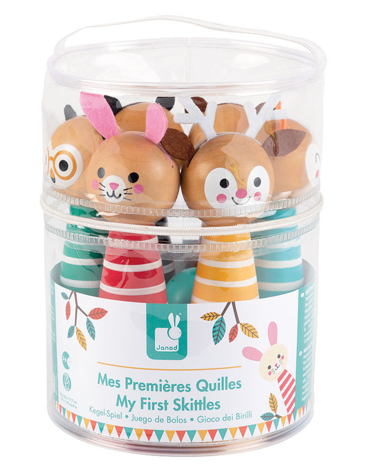 Kegel-Spiel TIERE 8-teilig aus Holz in bunt