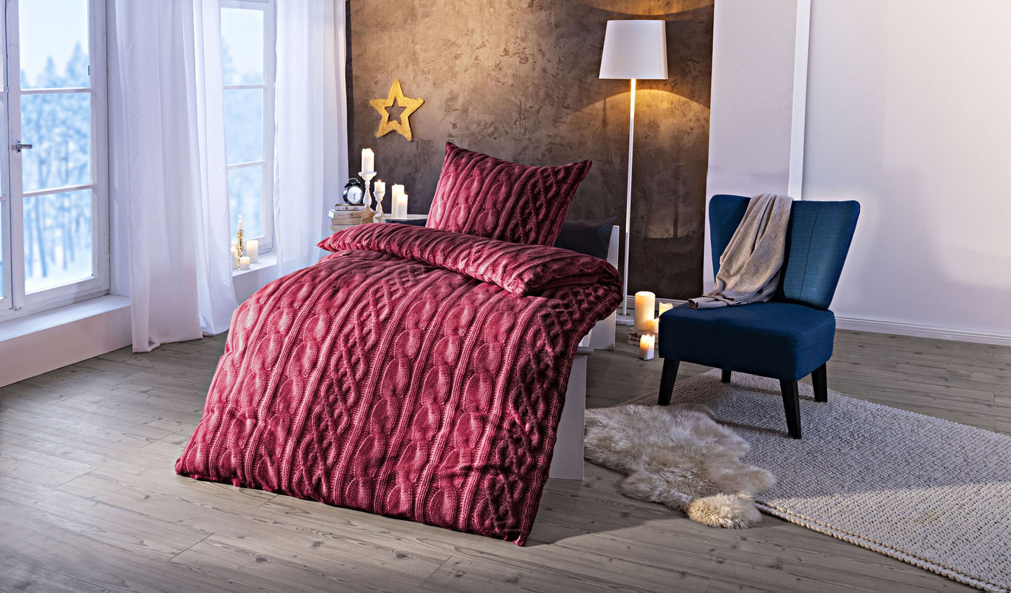 Biber Bettwäsche "Cuerda"  rot (Größe: 155x220 cm)