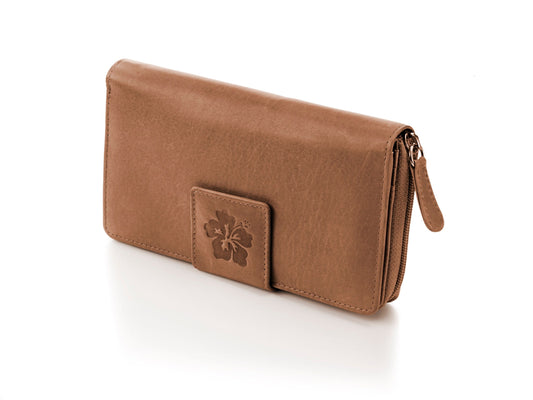 HJP Damen Geldbörse Hibiskus", Echtleder (Farbe: cognac)