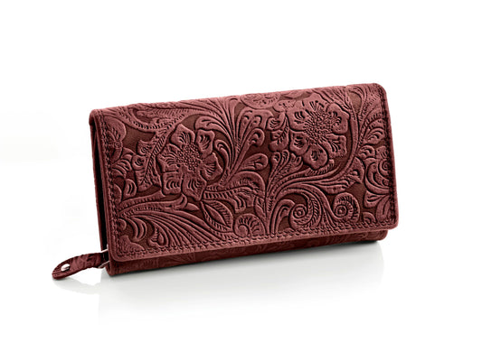 HJP Damengeldbörse Leder mit Rankenprägung, (Farbe: beere)