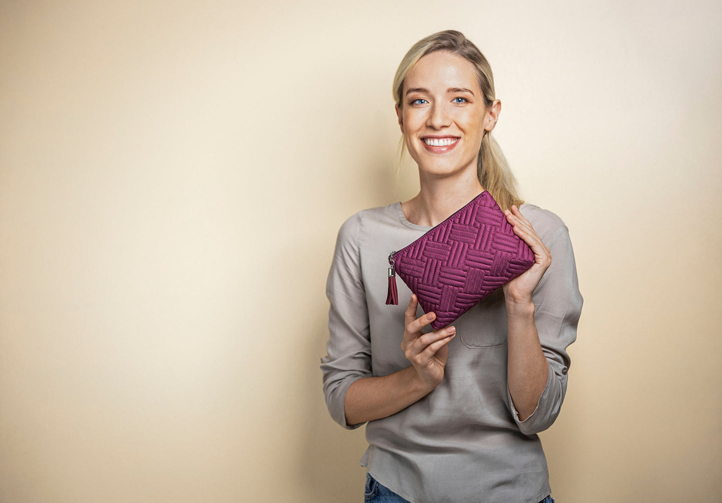 HJP Kosmetiktasche "Zoe" Steppoptik, (Farbe: beere)