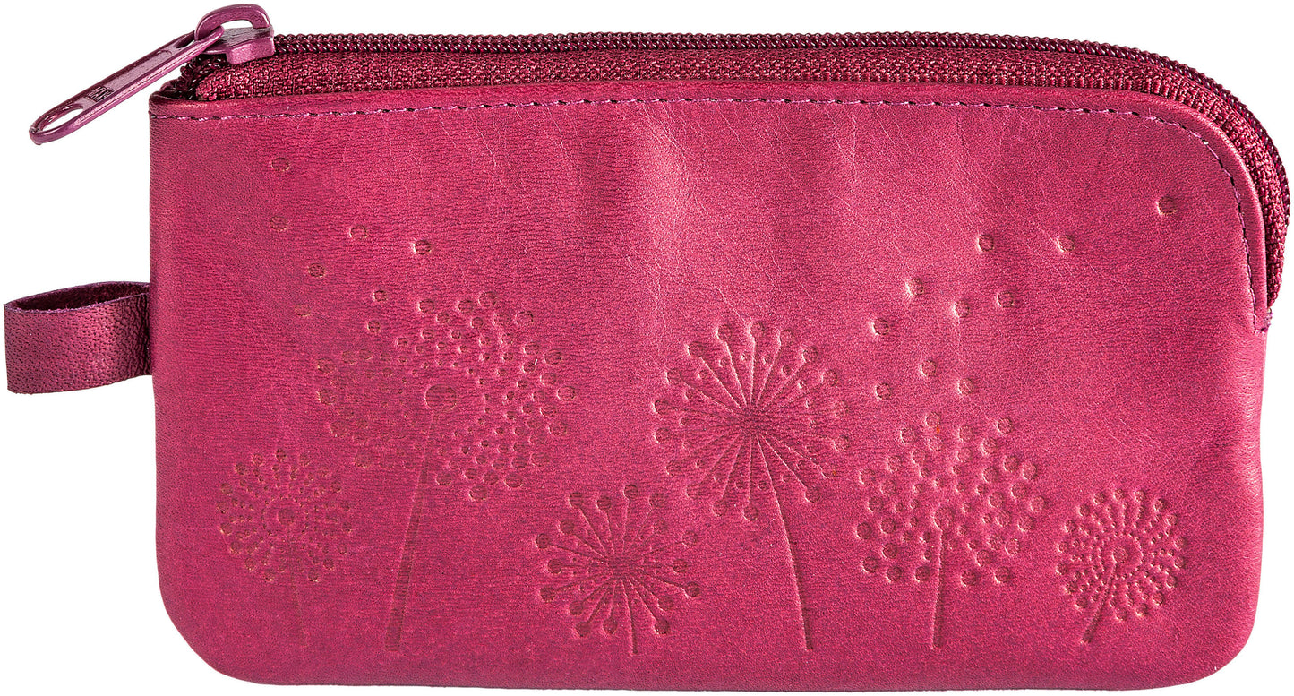 HJP Schlüsseltasche "Cléo" Leder (Farbe: beere) mit Pusteblumen-Prägung
