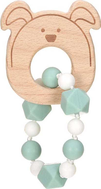 Lässig Beißring "Little Chums - Dog" mit Kette in natur/hellblau