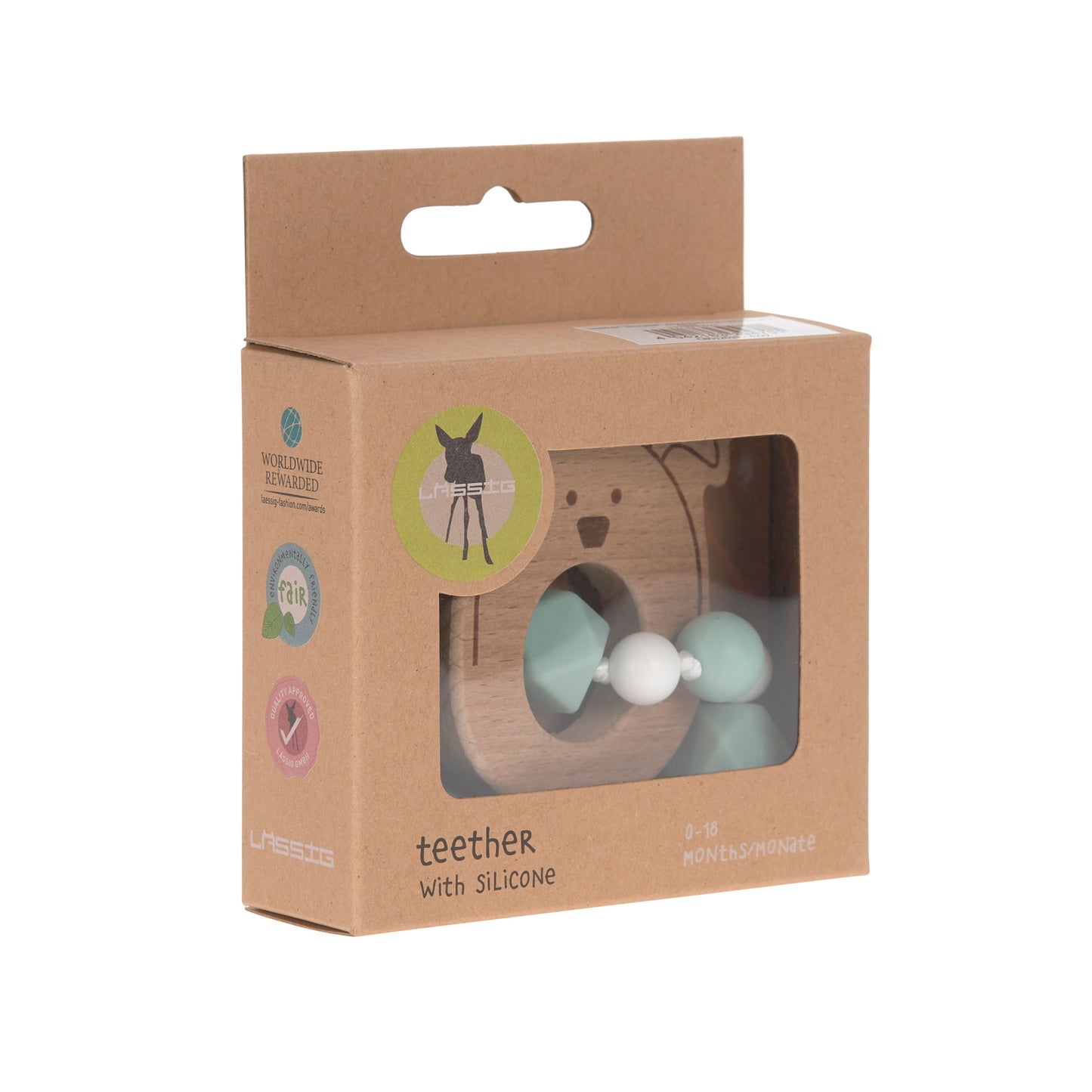 Lässig Beißring "Little Chums - Dog" mit Kette in natur/hellblau