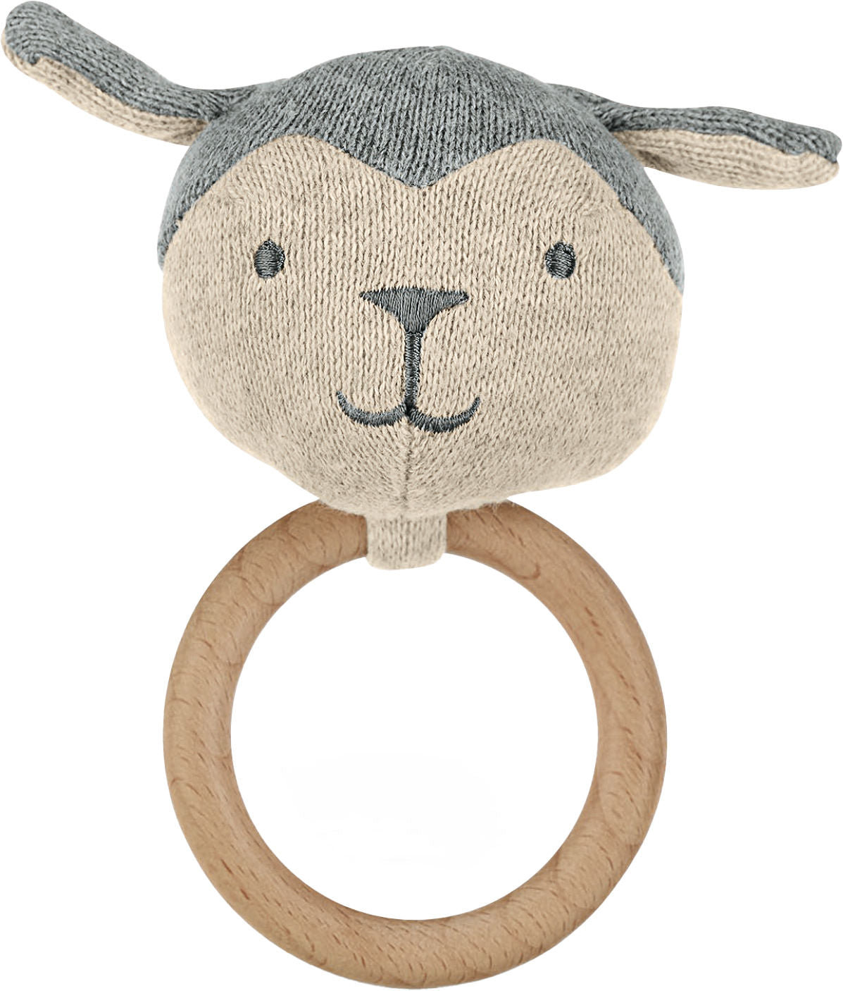 Strick-Greifling SCHAF mit Holzring (Farbe: weiß/grau)