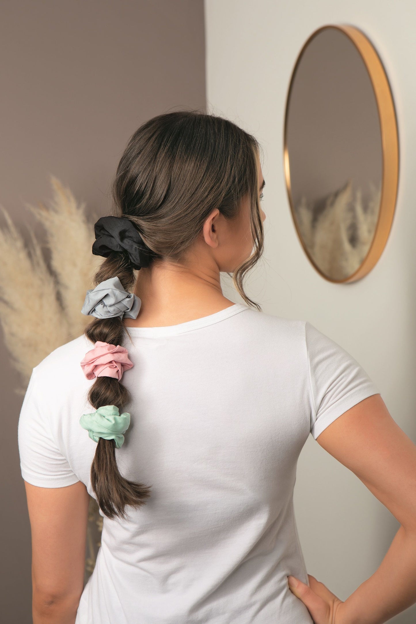 fairtye Scrunchie 4er Set (schwarz, grau, rosa, mint)