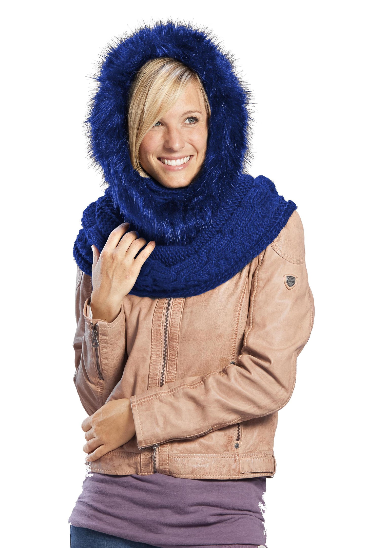 Loop-Schal mit Kunstpelz, blau