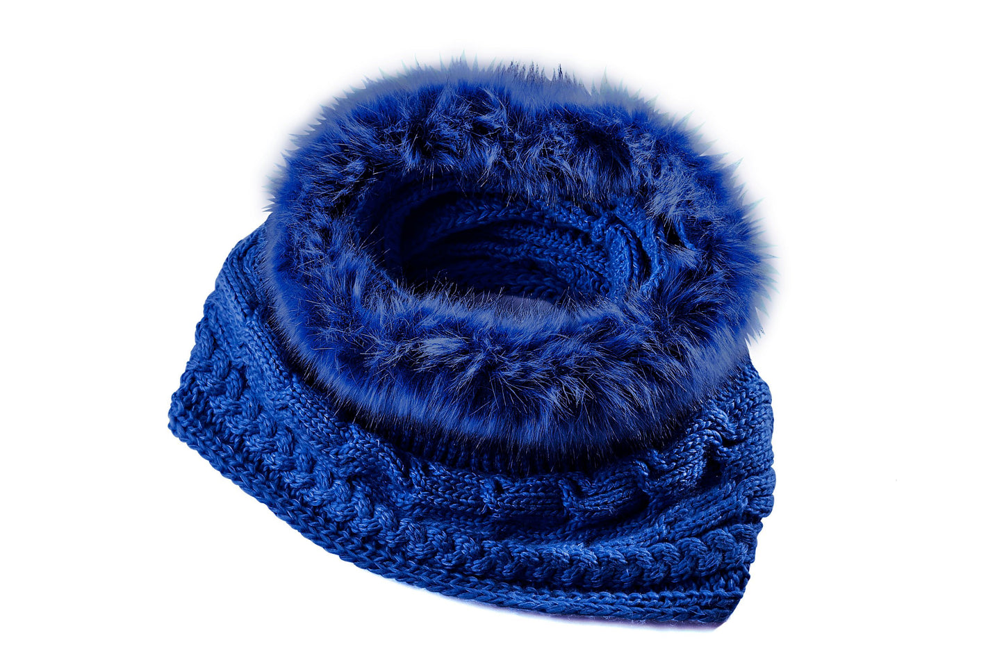 Loop-Schal mit Kunstpelz, blau