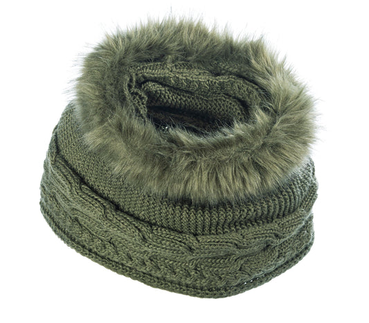 Loop-Schal mit Kunstpelz, oliv