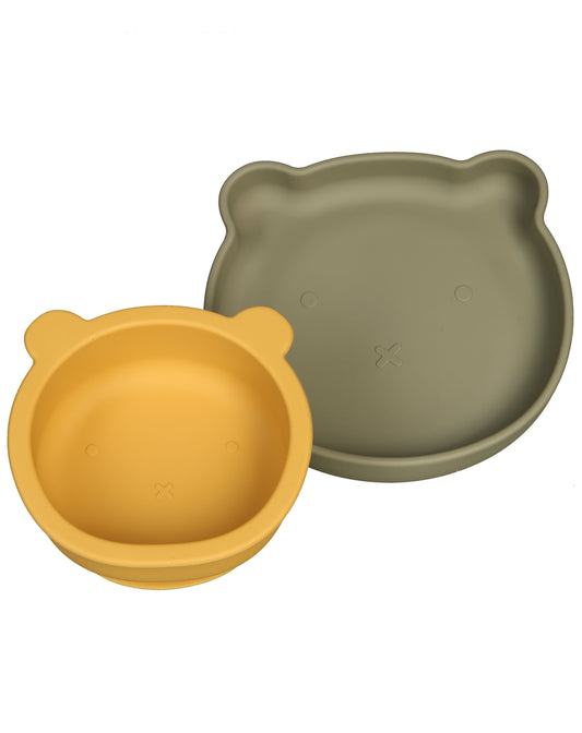 Silikon-Geschirrset TEDDY 2-teilig in grau/gelb