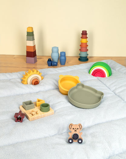 Silikon-Geschirrset TEDDY 2-teilig in grau/gelb