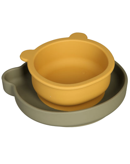 Silikon-Geschirrset TEDDY 2-teilig in grau/gelb