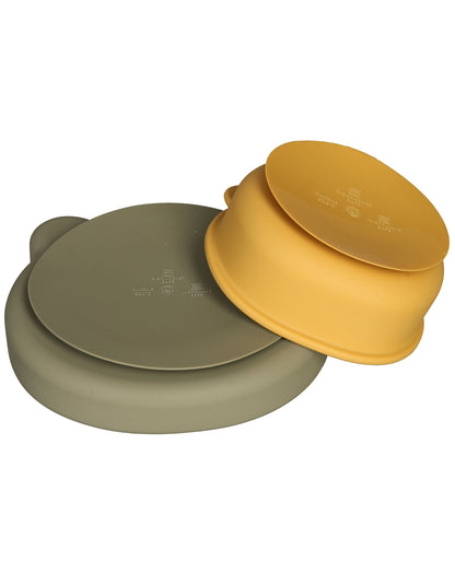 Silikon-Geschirrset TEDDY 2-teilig in grau/gelb