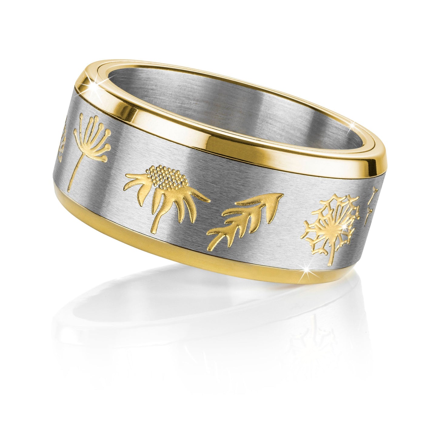 CM Anti-Stress-Ring "Flowers" Edelstahl, (Größe: 21)