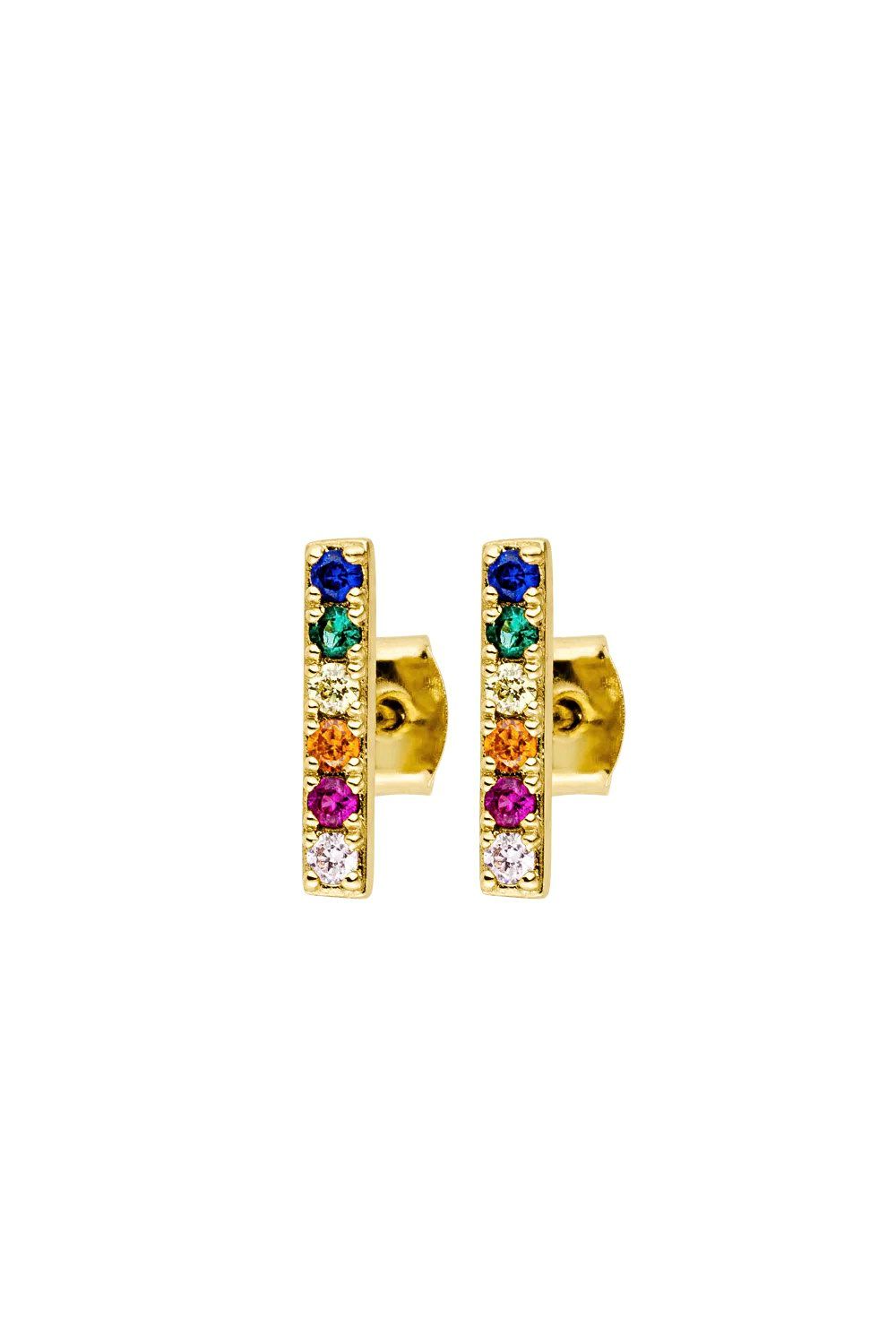 Paul Valentine Ohrringe "Rainbow Sparkle Studs" Messing, 18K vergoldet