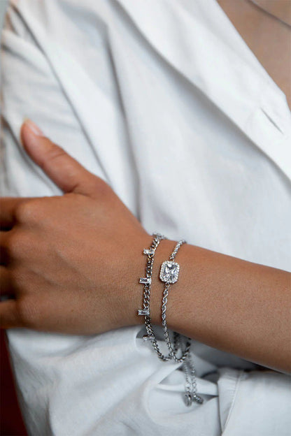 Paul Valentine Armband "Curb Baguette" Edelstahl (Farbe: silber)