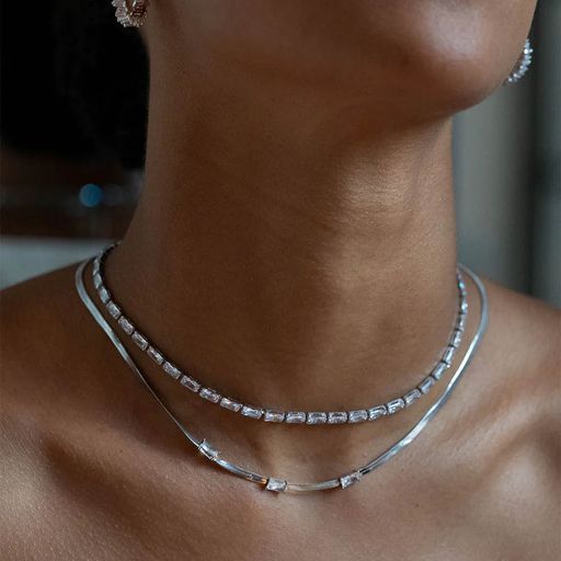 Paul Valentine Halskette "Baguette Tennis Necklace" Edelstahl (Farbe: silber)