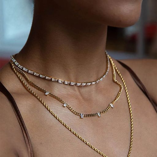 Paul Valentine Halskette "Baguette Tennis Necklace" Edelstahl (Farbe: gold)