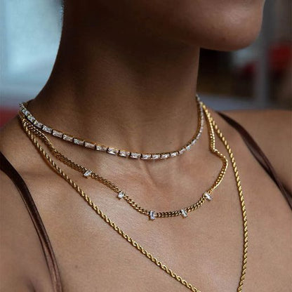 Paul Valentine Halskette "Baguette Tennis Necklace" Edelstahl (Farbe: gold)