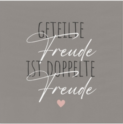 Serviette mit Spruch "Geteilte Freude ist doppelte Freude", grau, 33 x 33 cm, (20 Stk.)