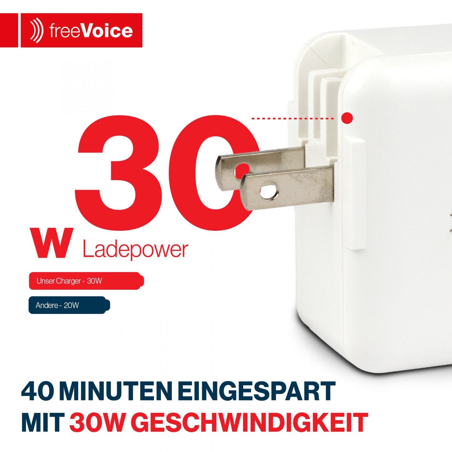 freeVoice Reise Schnellladegerät 30W (USB-A/USB-C)