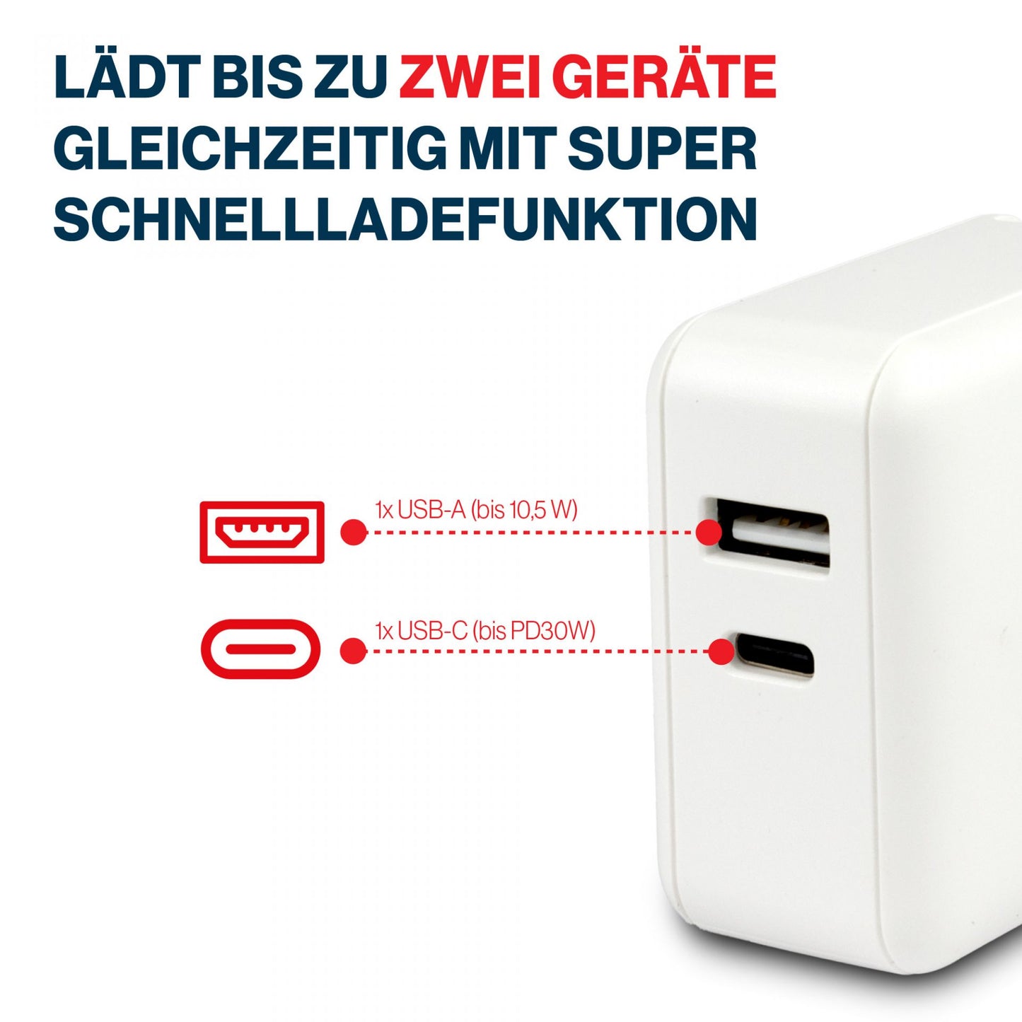 freeVoice Reise Schnellladegerät 30W (USB-A/USB-C)