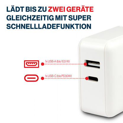 freeVoice Reise Schnellladegerät 30W (USB-A/USB-C)