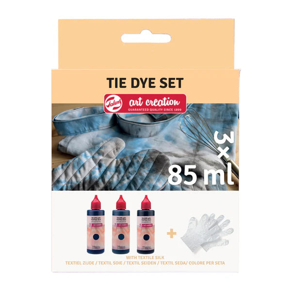 Talens Art Creation - Textilfarbe 3 x 85 ml (blau, grau, schwarz) + Handschuhe