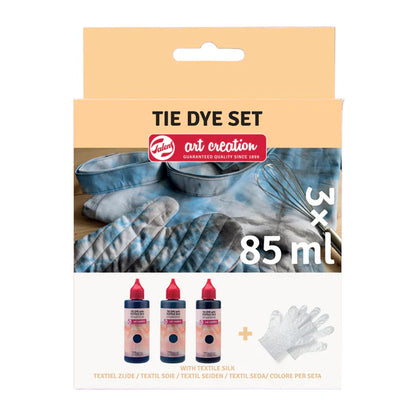 Talens Art Creation - Textilfarbe 3 x 85 ml (blau, grau, schwarz) + Handschuhe