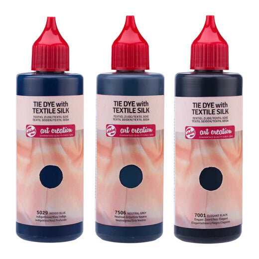 Talens Art Creation - Textilfarbe 3 x 85 ml (blau, grau, schwarz) + Handschuhe