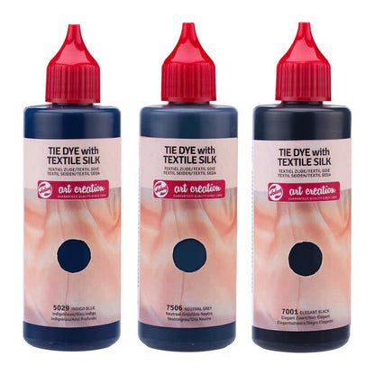 Talens Art Creation - Textilfarbe 3 x 85 ml (blau, grau, schwarz) + Handschuhe