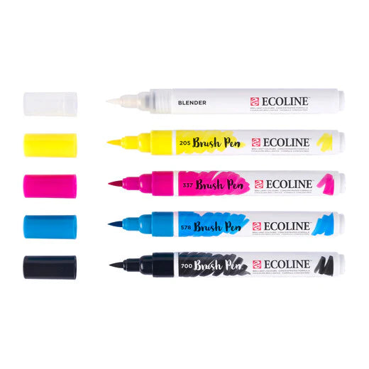 Ecoline Brush Pen - Primärfarben-Set mit 5 Farben