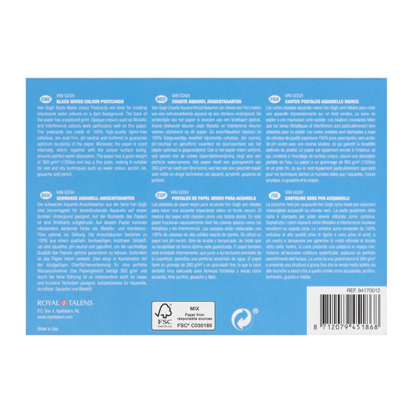 Talens Aquarellpostkarte "Van Gogh" -  schwarz, 360 g/m², 25 Blatt (10,5 x 14,8 cm)