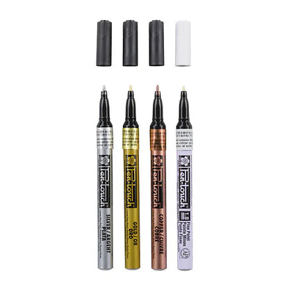 Sakura Pen-Touch Fasermaler fein - Set mit 4 Stiften (3x metallic, 1x weiss)