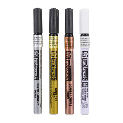 Sakura Pen-Touch Fasermaler fein - Set mit 4 Stiften (3x metallic, 1x weiss)