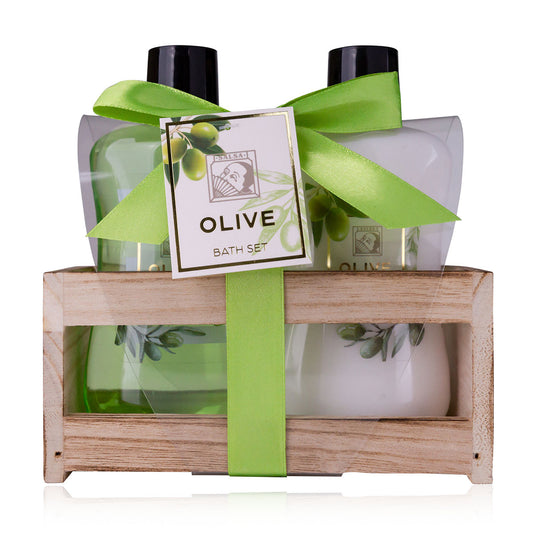 Badeset "Olive", Geschenkset in Holzbox