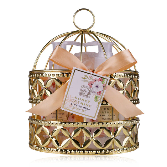 Badeset "Honey Jasmine", Geschenkset in Drahtkorb