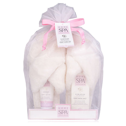 Geschenkset "Home Spa" mit Hausschuhen (Duft: Hibiskus)