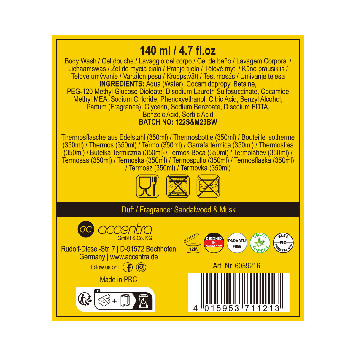 Pflege-Geschenkset für Männer "Bad und Body", mit Thermosflasche