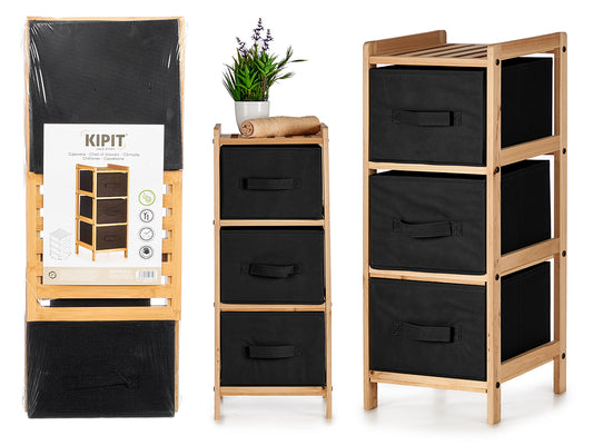 Bambusregal "Kipit" mit 3 schwarzen Schubladen (Möbel: 28.5 x 26 x 70 cm)