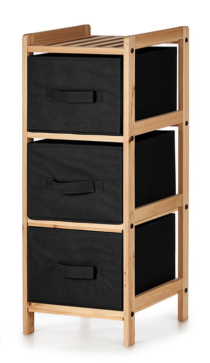 Bambusregal "Kipit" mit 3 schwarzen Schubladen (Möbel: 28.5 x 26 x 70 cm)