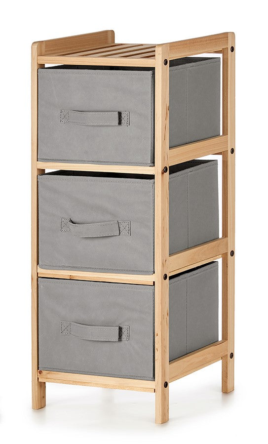 Bambusregal "Kipit" mit 3 grauen Schubladen (28.5 x 26 x 71 cm)