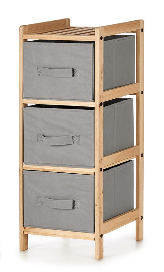 Bambusregal "Kipit" mit 3 grauen Schubladen (28.5 x 26 x 71 cm)