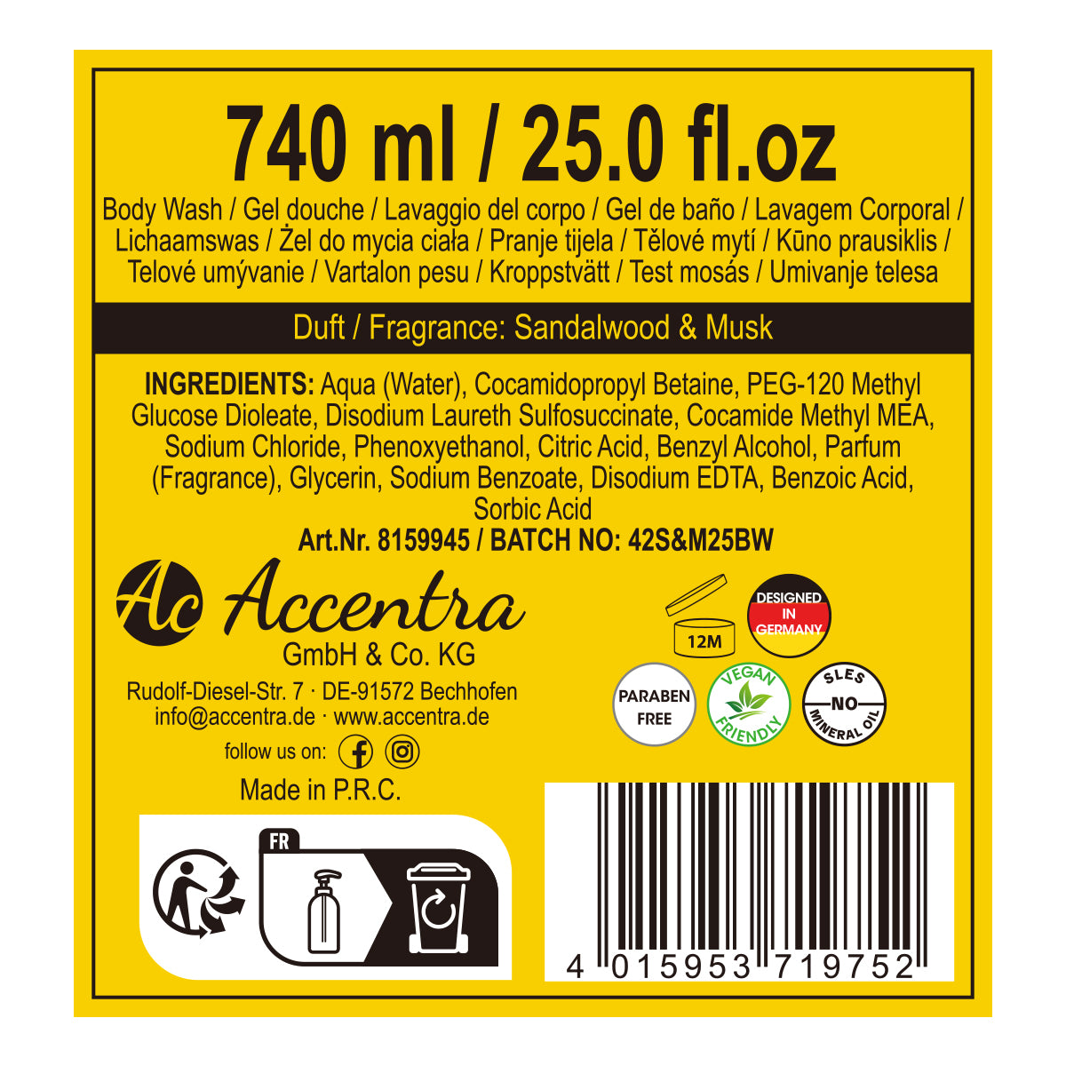 Duschgel für Männer "Bad & Body Toolkit" in Kanister (Duft: Sandalwood & Musk)