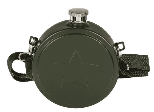 Flachmann "Militär" als Feldflasche mit Schulterriemen, Edelstahl