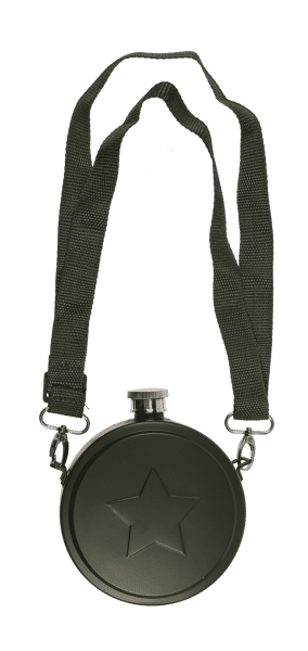 Flachmann "Militär" als Feldflasche mit Schulterriemen, Edelstahl