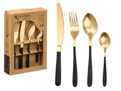 Kinvara 16-teiliges Besteckset, Schwarz und Gold