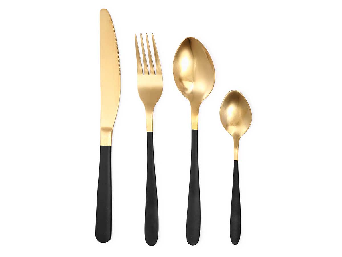 Kinvara 16-teiliges Besteckset, Schwarz und Gold