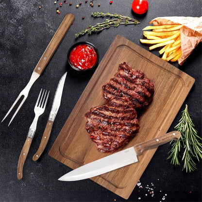 Besteck- und Servierset "Barbecue" für Steaks und Burger, 15-teilig inkl. Holzbrett